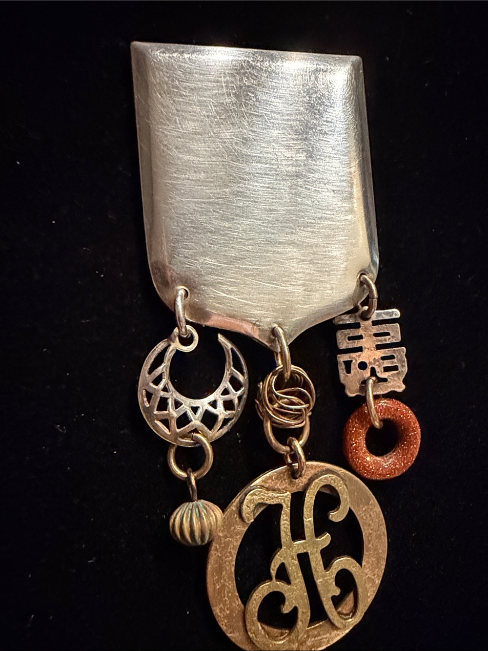 Vintage Marjorie Bare Mixed Metal Statement Brooch with Charm Dangles - EUC
